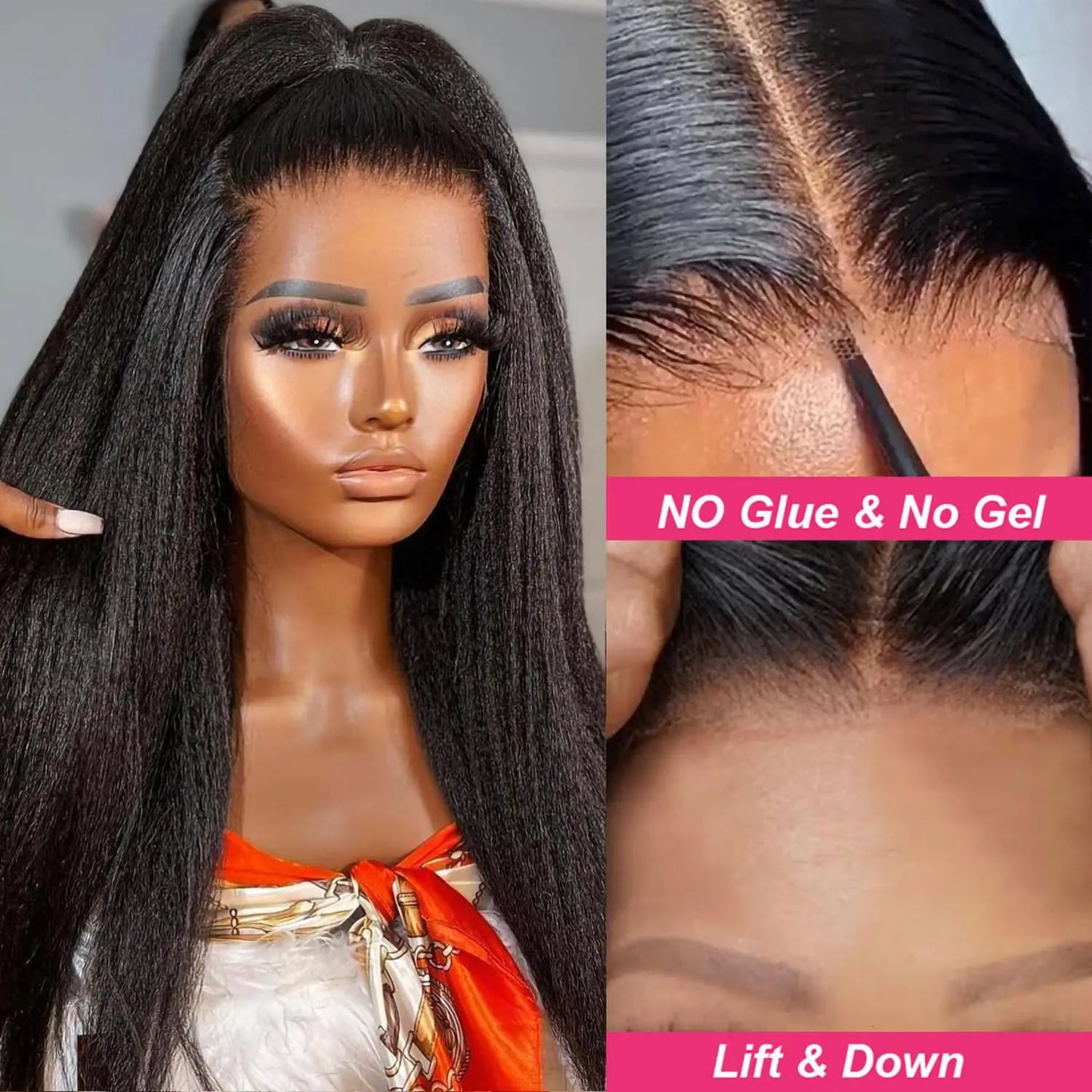 Kinky Straight Wear and Go Glueless Human Hair Wig Pre Plucked
