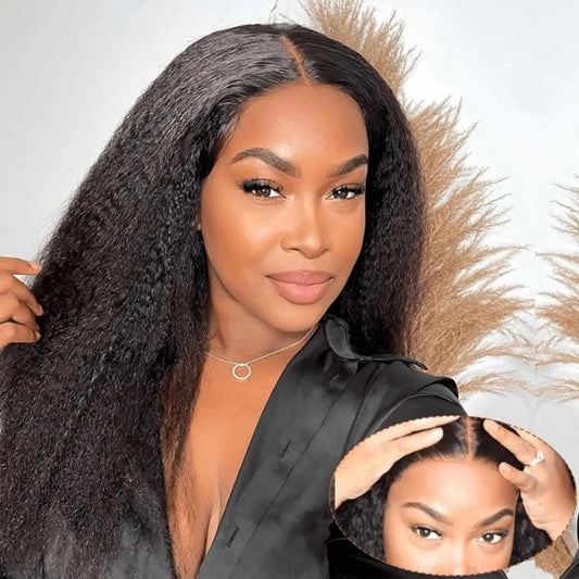 Kinky Straight Wear and Go Glueless Human Hair Wig Pre Plucked
