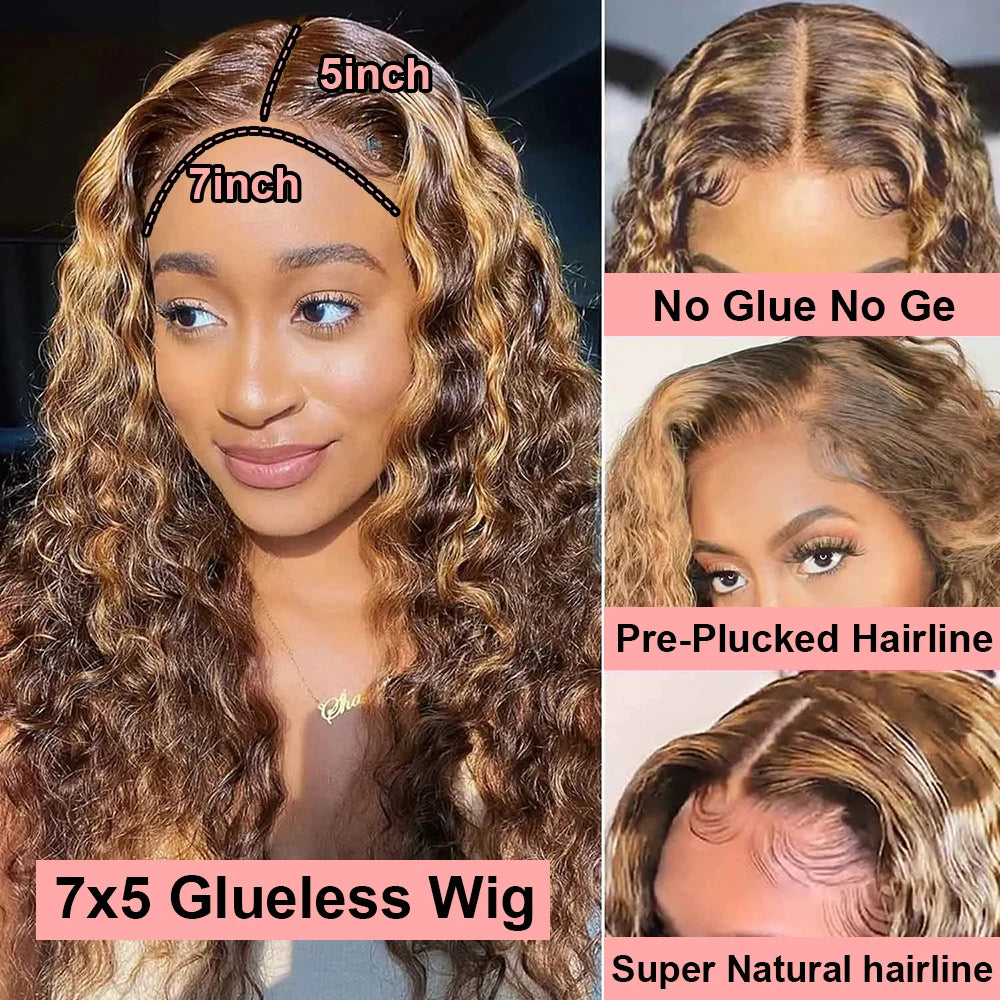 4/27 Ombre Burmese Curly Highlight Wig Human Hair Preplucked Glueless
