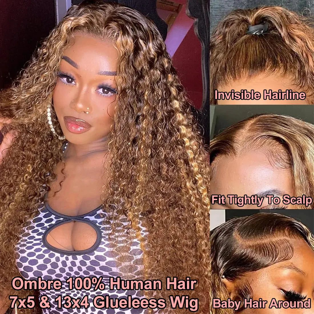 4/27 Ombre Burmese Curly Highlight Wig Human Hair Preplucked Glueless