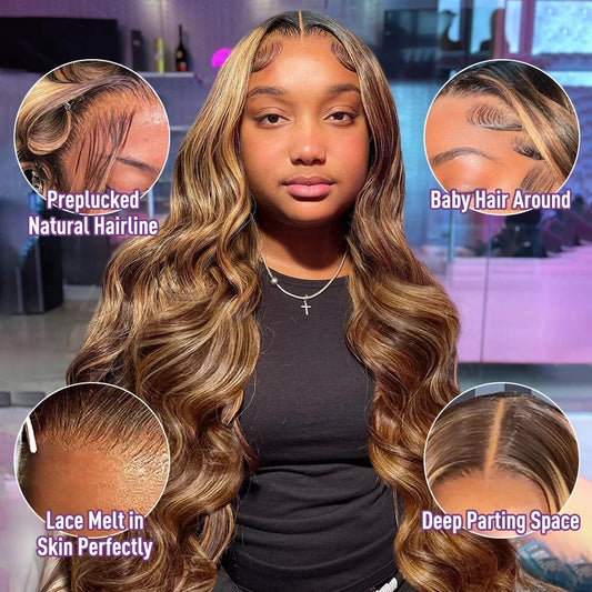 4/27 Body Wave Lace Front Wig Colored Highlight