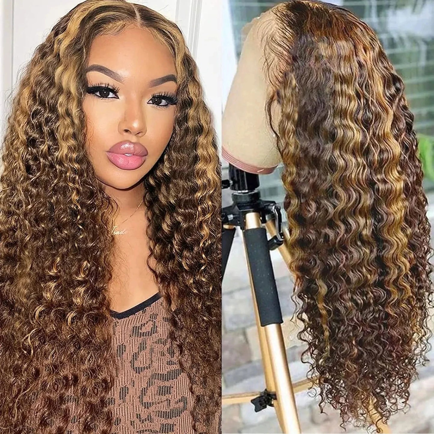 4/27 Ombre Burmese Curly Highlight Wig Human Hair Preplucked Glueless