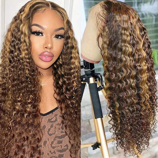 4/27 Ombre Burmese Curly Highlight Wig Human Hair Preplucked Glueless