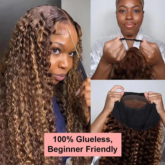 4/27 Ombre Burmese Curly Highlight Wig Human Hair Preplucked Glueless