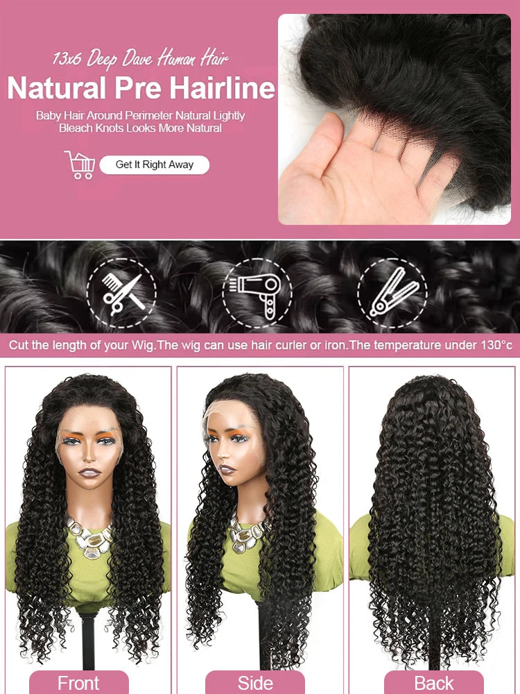 Water Wave Curly Lace Front Wigs Glueless Human Hair